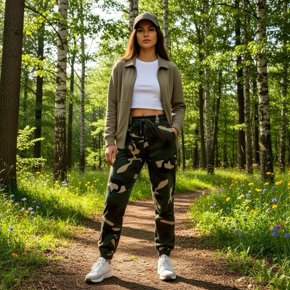 Roma Studio Women Junior S Cargo Joggers Pants Camouflage PullOn Pockets